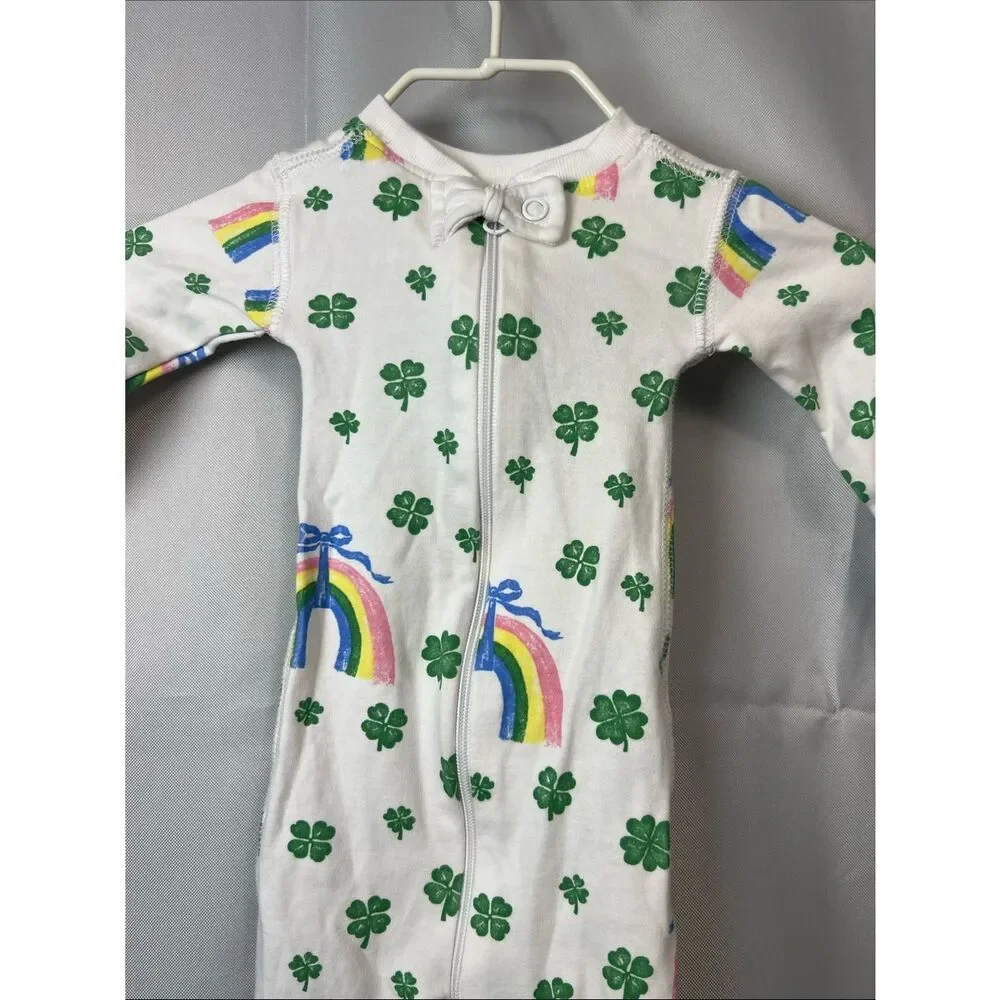 The Beaufort Bonnet Company shamrock bows and rainbows print footie NWOT o/3 m